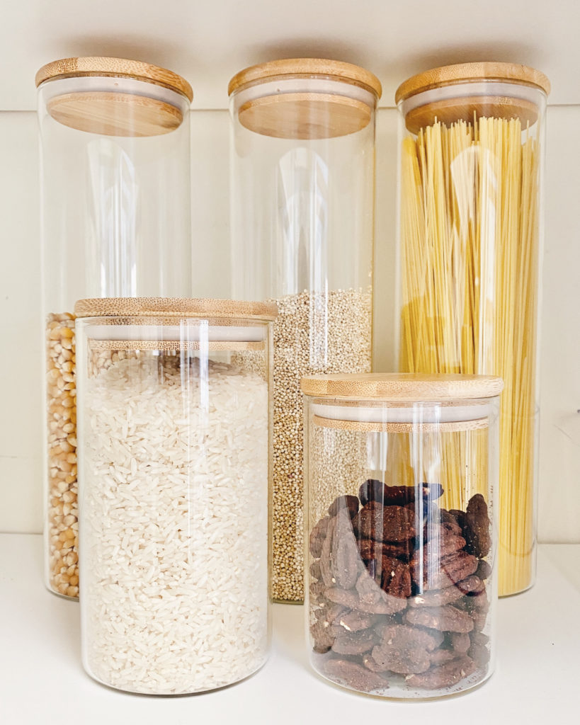 glass food storage bamboo lid for rice pasta and nuts