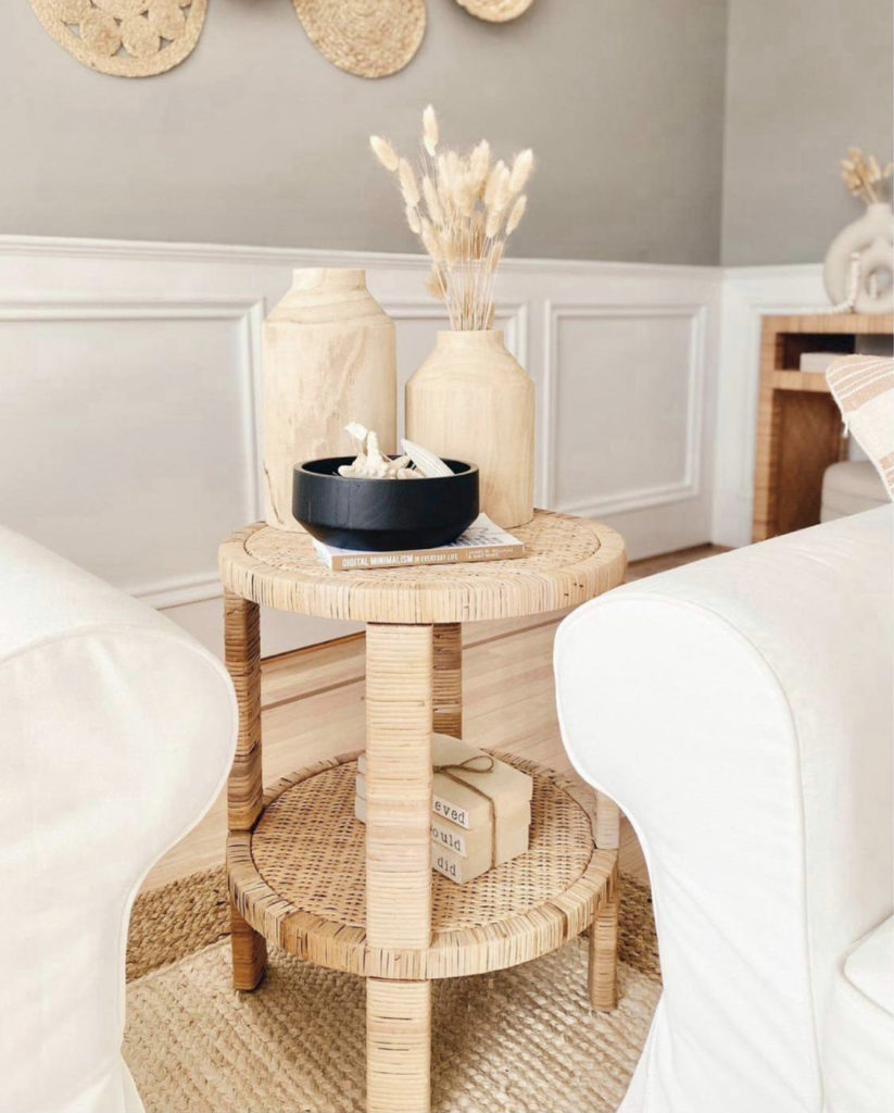target round rattan accent side table