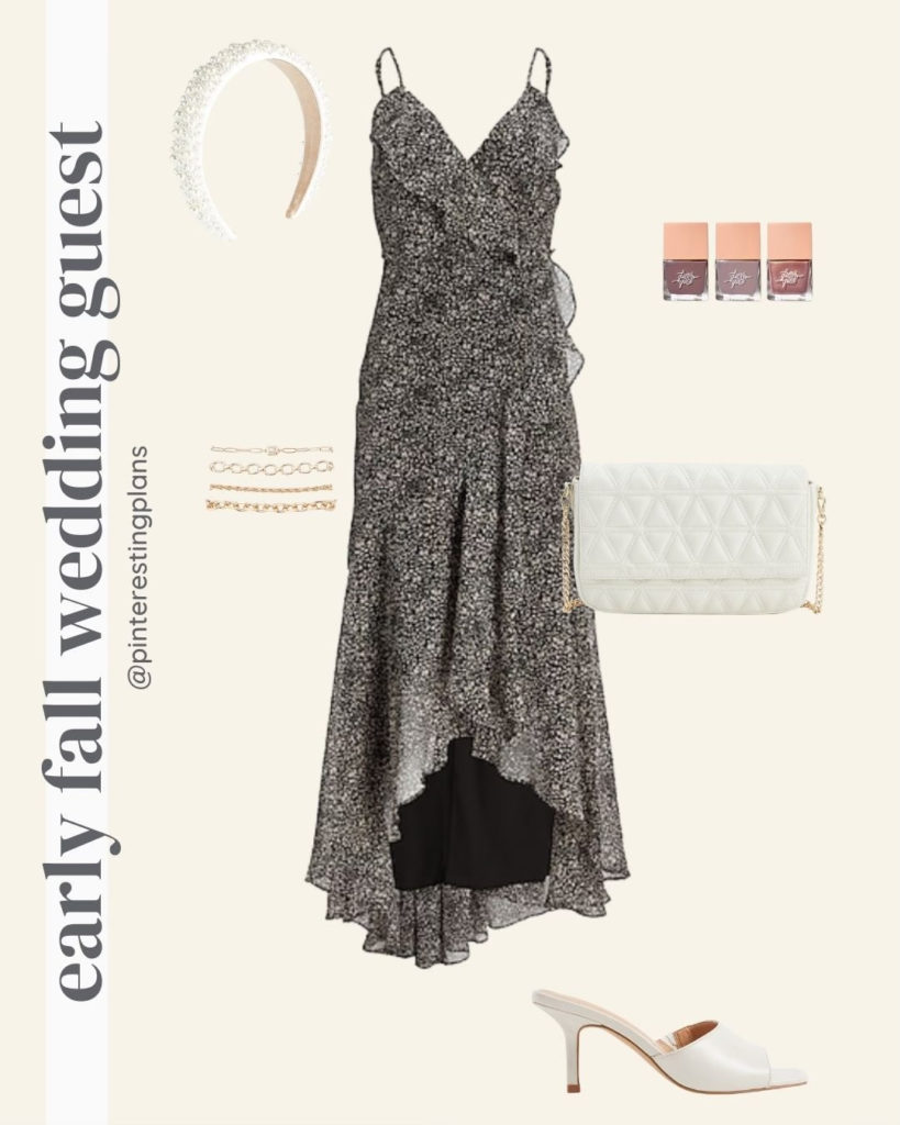 early fall wedding guest dress outfit idea