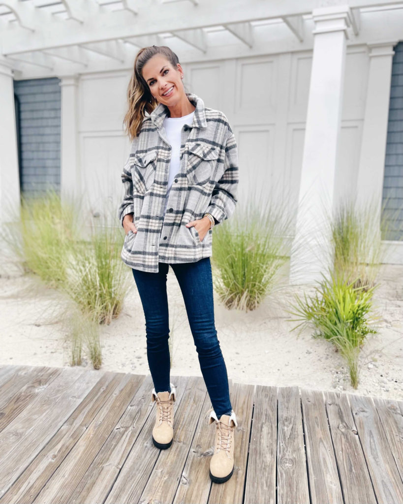 how to style a plaid shacket