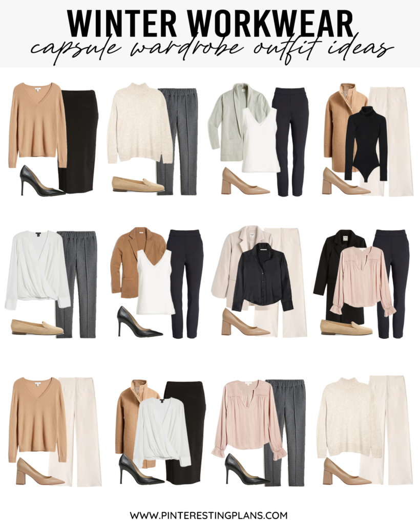 winter work outfit ideas from capsule wardrobe 2021