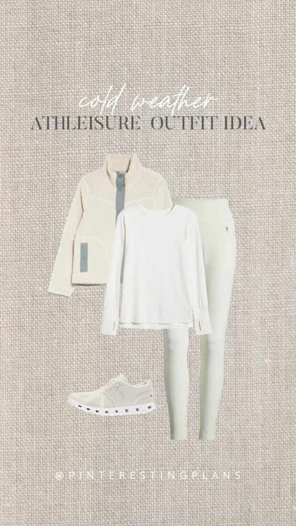 neutral monochrome cream winter athleisure outfit idea 2023