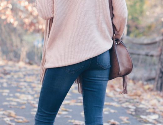 blush lace up sweater with denim leggings and suede sole society knee high boots