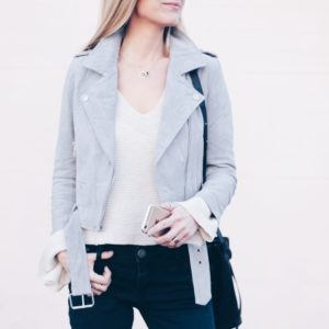gray suede moto jacket under $200
