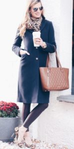 leopard scarf and pumps with navy long wool women's winter coat