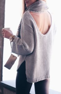 open back chunky knit sweater