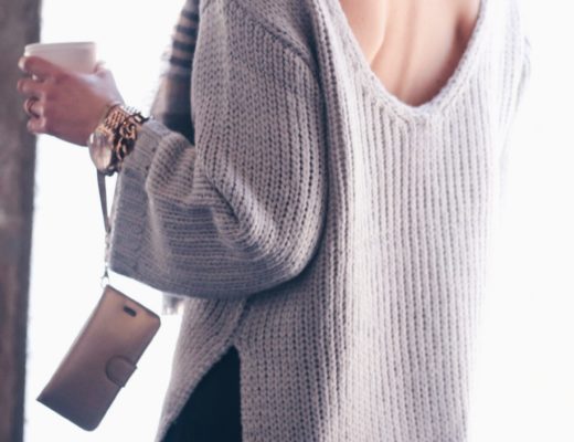 open back chunky knit sweater