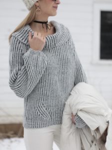 marled knit cowl neck sweater with black velvet choker