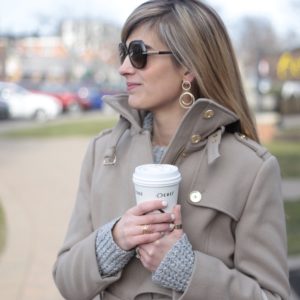 neutral belted wool trench coat