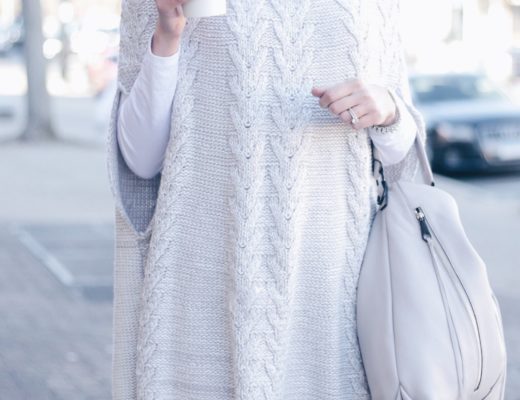 neutral leather hobo bag with knit poncho