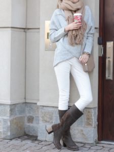 winter outfit with nursing crossover sweater