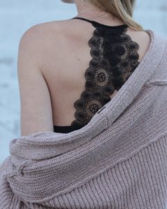 black lace racerback cami with slouchy pink free people cardigan