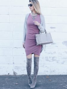 casual spring dress with over the knee boots