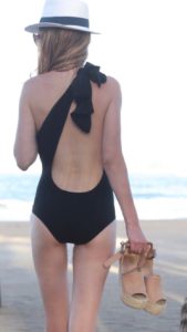 one shoulder bow back black one piece bathing suit