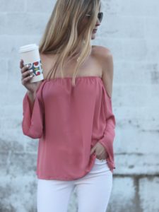 pink off the shoulder top