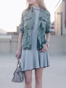 easter dresses for women: gray casual dress with camo jacket