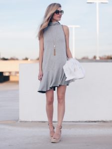 Easter Dresses for women: gray turtleneck asymmetric hem dress