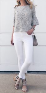 spring outfit ideas: gray lace ruffle sleeve top