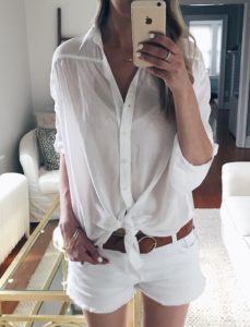 spring outfit ideas: tie front white button down