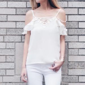 spring trend: statement sleeves, cold shoulder lace up top