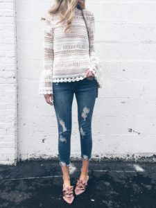spring trend: statement sleeves on lace bell sleeved dress