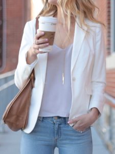 step hem skinny jeans with cami and blazer