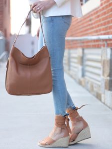 step hem skinny jeans with lace up vince camuto wedges