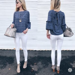 summer outfit idesa - ruffle sleeve top with white skinny jeans