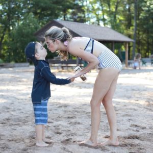 pinterestingplans with son wearing high waisted bikini