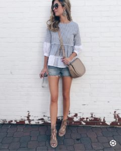 summer casual outfit inspiration - babydoll eyelet top with denim cutoffs