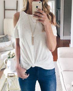 summer casual outfit inspiration - cold shoulder knotted tee
