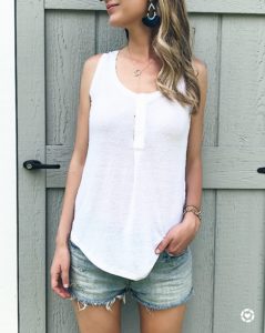 summer casual outfit inspiration - white henley tank with denim cutoffs