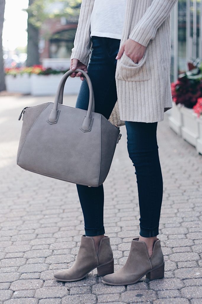 nordstrom anniversary sale cardigan and skinny jeans fall outfit with booties on pinterestingplans