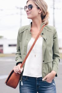 nordstrom anniversary sale outwear favorites - pinterestingplans in fall outfit of peplum utility jacket and lace cami