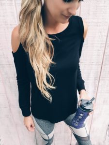 nordstrom anniversary sale tops - cold shoulder tee over zella capri leggings on pinterestingplans