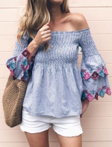 summer fashion trends 2017 - smocked embroidered off the shoulder top on pinterestingplans