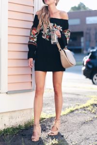 summer fashion trends 2017 - embroidered off the shoulder black dress on pinterestingplans