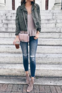 Fall capsule wardrobe - cropped military jacket and peplum camisole on pinterestingplans