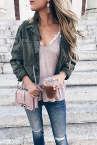 Fall capsule wardrobe - cropped sanctuary utility jacket over peplum camisole and skinny jeans on pinterestingplans