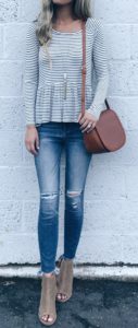 august instagram round-up - pinterestingplans in peplum stripe tee and jeans with booties