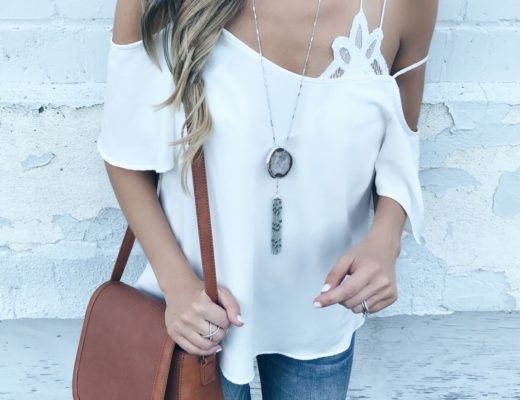 august instagram round-up - slouchy white off the shoulder top with lacey bralette on pinterestingplans