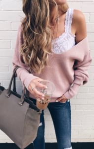 September instagram round-up - pink slouchy Free People sweater over lace camisole on pinterestingplans