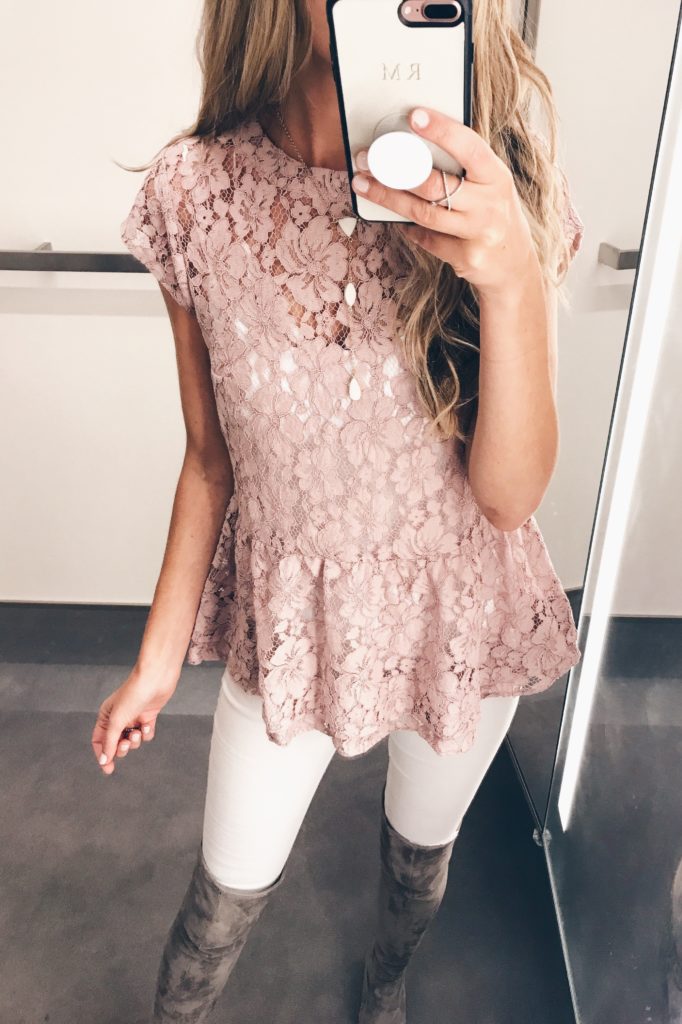 Loft Sale Dressing Room Selfies Pink Lace Peplum Top