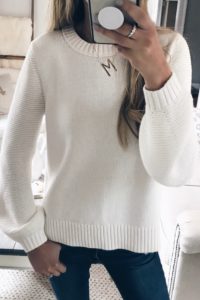 loft friends and family sale favorites - blouson sleeve white sweater on sale