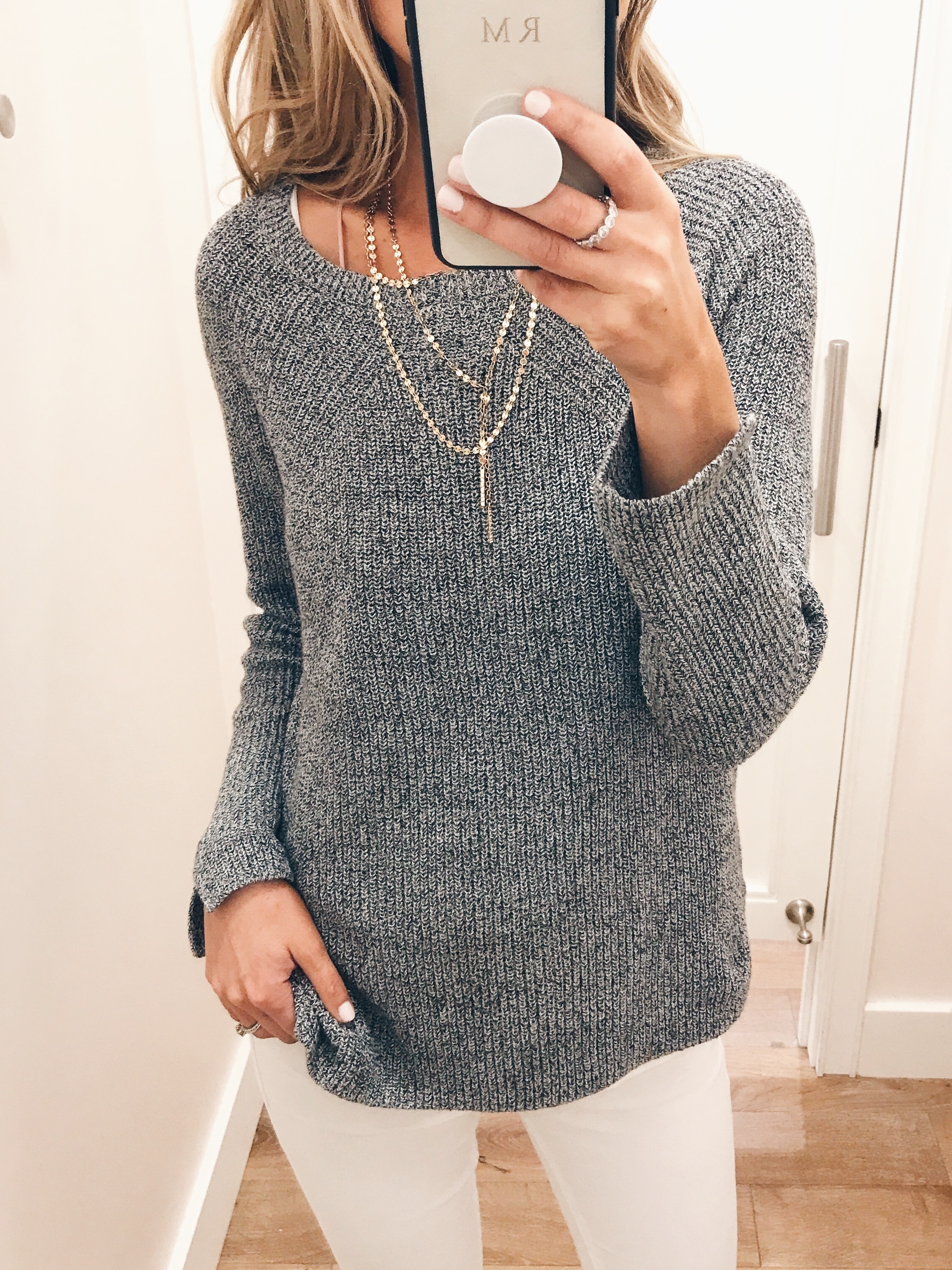 loft sale dressing room selfies - gray everyday knit sweater on pinteresting plans