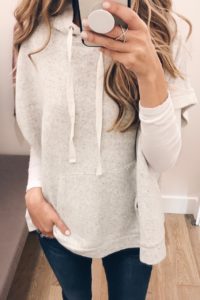 loft sale dressing room selfies - hooded sweatshirt poncho