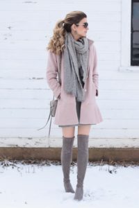 casual Winter dress with taupe over the knee boots