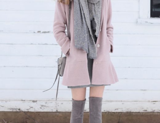 casual Winter dress with taupe over the knee boots