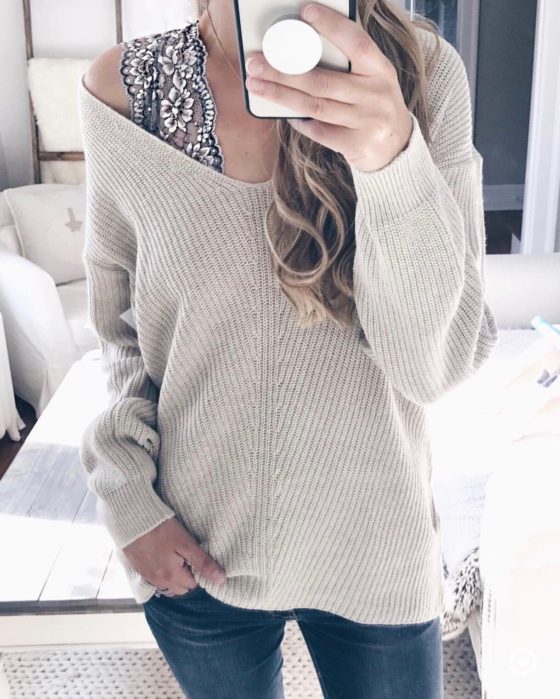 new christmas weekend markdowns - v-neck sweater with cap sleeve bralette