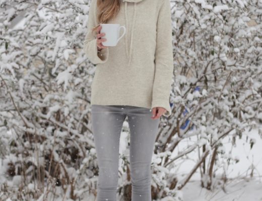 winter outfits 2017 - cowl neck sweater and skinny jeans with wedge snow boots on pinterestingplans
